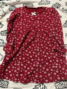 Red Long Sleeve Snowflake Dress
